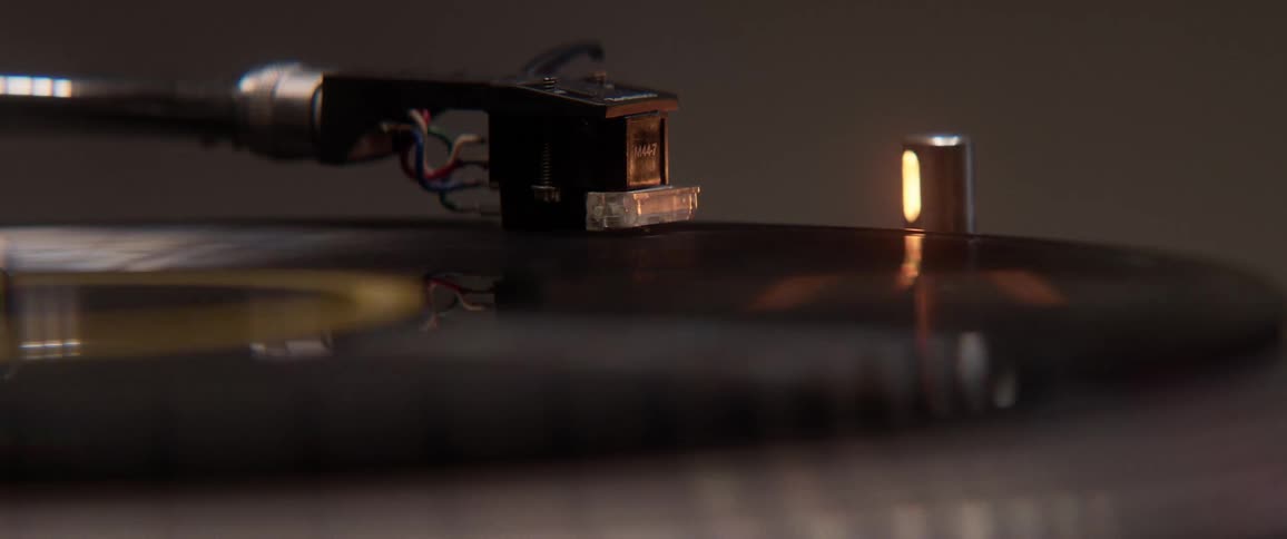 Close view of record spinning on record player