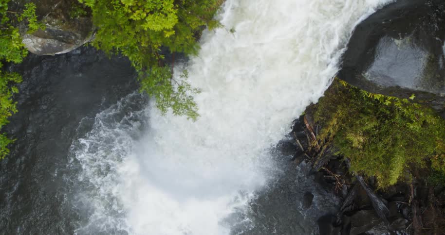 Birds eye view of a waterfall crashing down