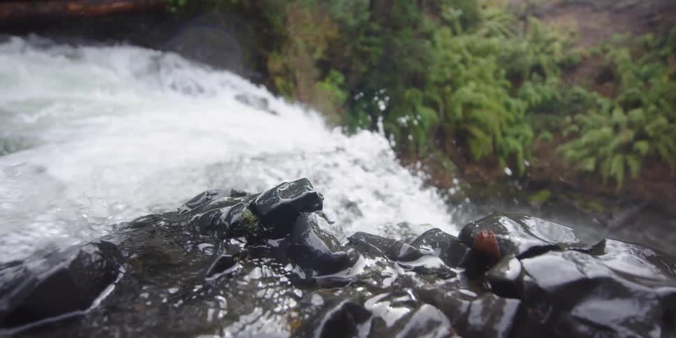 The edge of a waterfall in macro