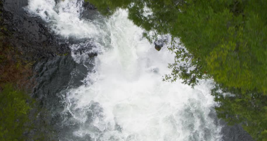 Waterfall and rapids in forest viewed from above