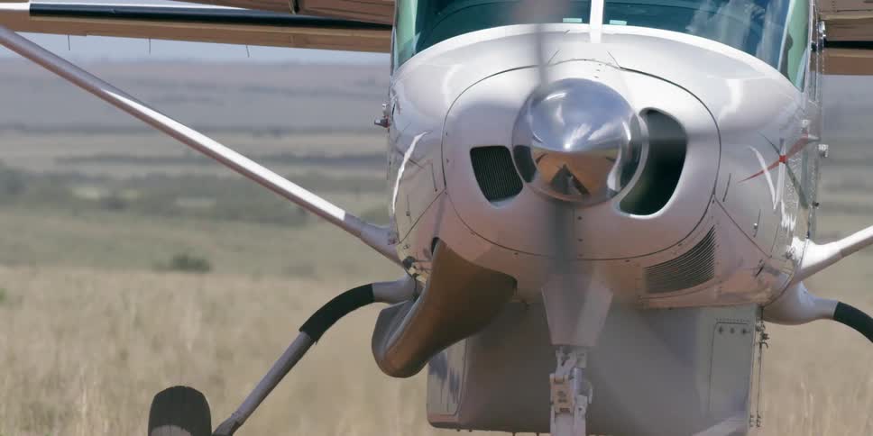 A plane's propeller spins