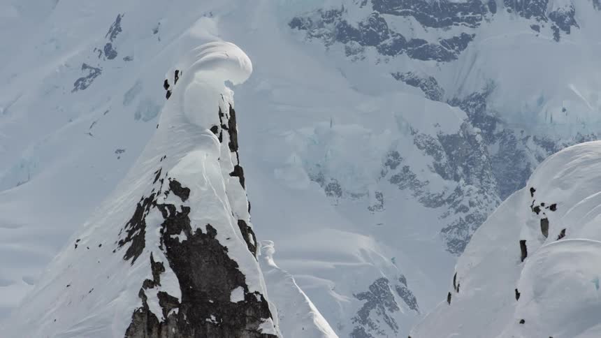A mountain range covered in snow