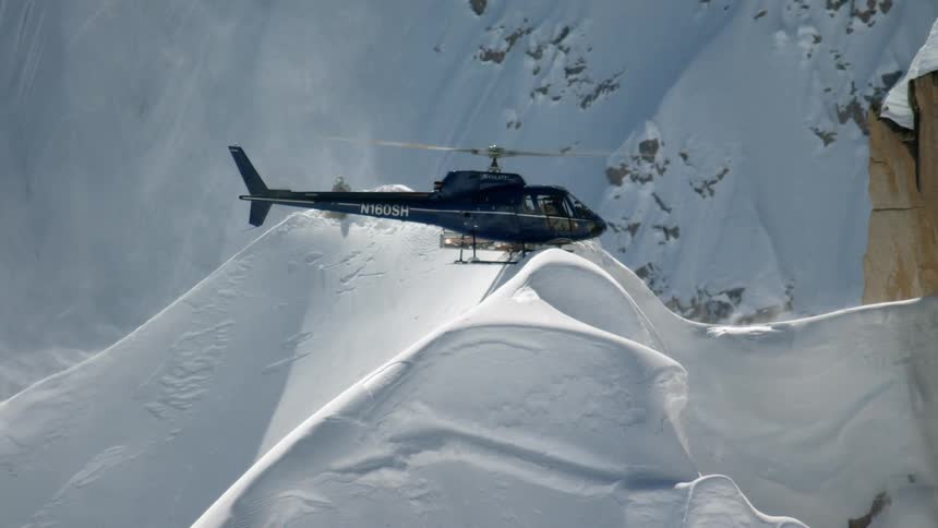 A helicopter on a mountain
