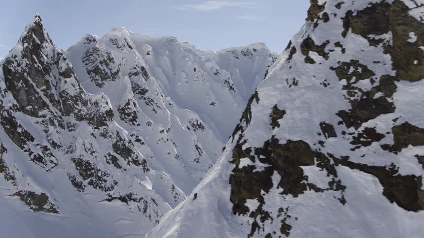 Rugged snow covered mountain range