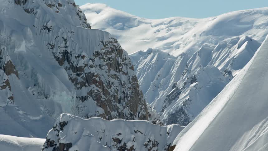 Snow covered rugged mountain range