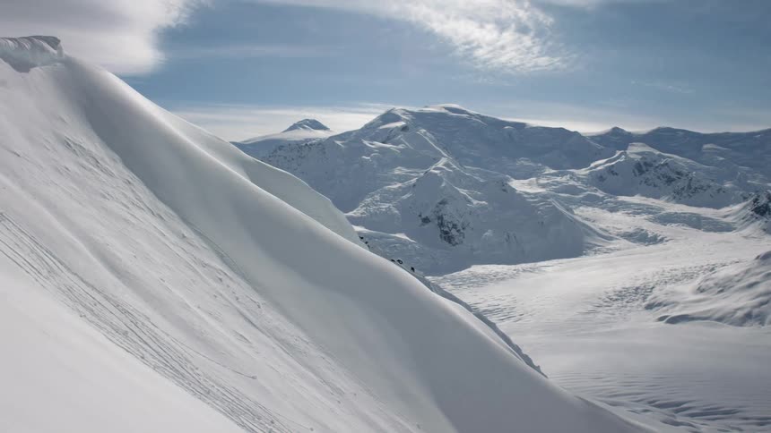 Snow capped mountains on a sunny day