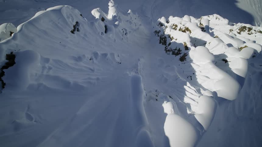 A mountain range covered in snow