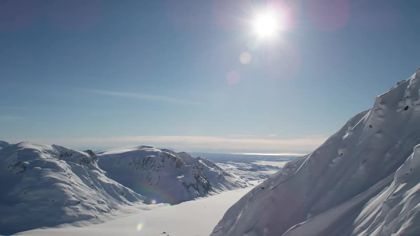 Snow covered mountains with a road running between