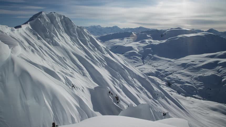 Mountain landscape covered in deep snow