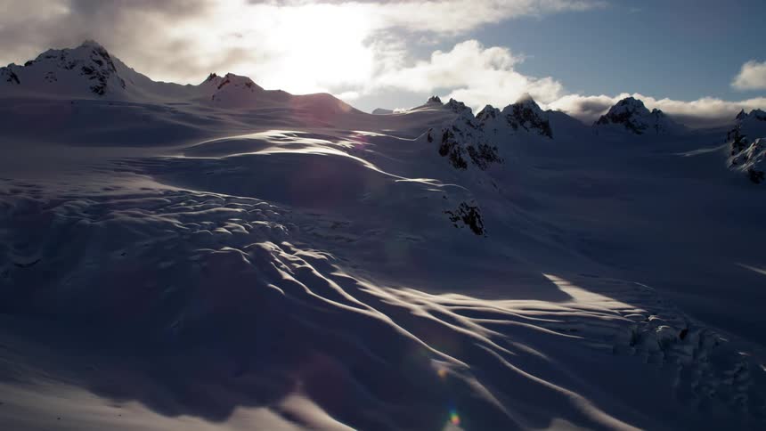 Rugged mountain landscape covered in snow