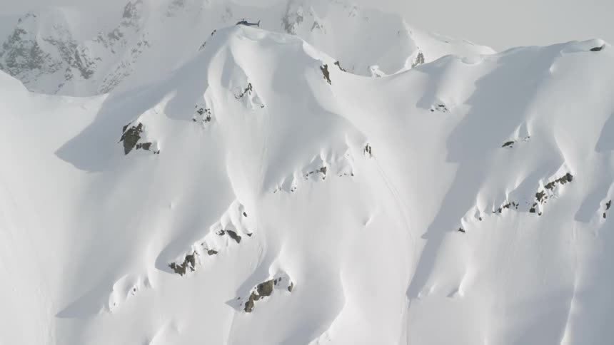 A mountain range covered in snow