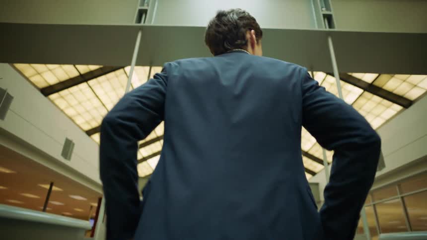 A man walks through the building