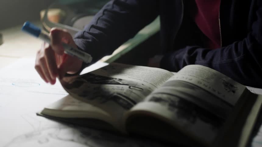 A boy reads a book