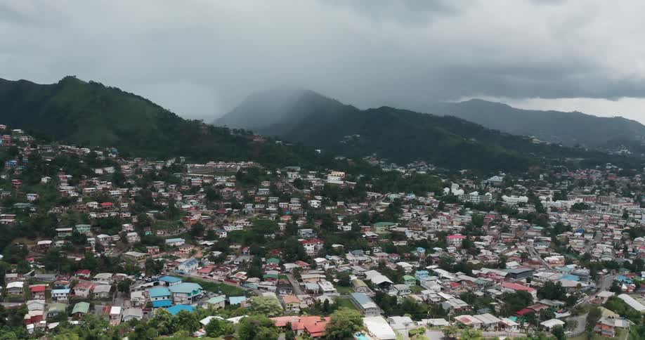 Aerial view of homes in tropical country
