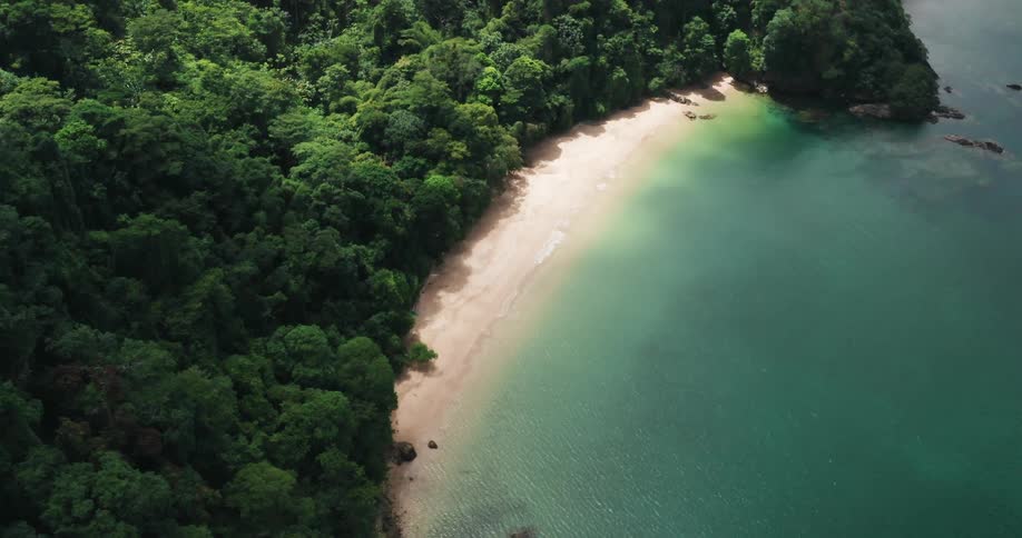 Aerial view of secret tropical island beach