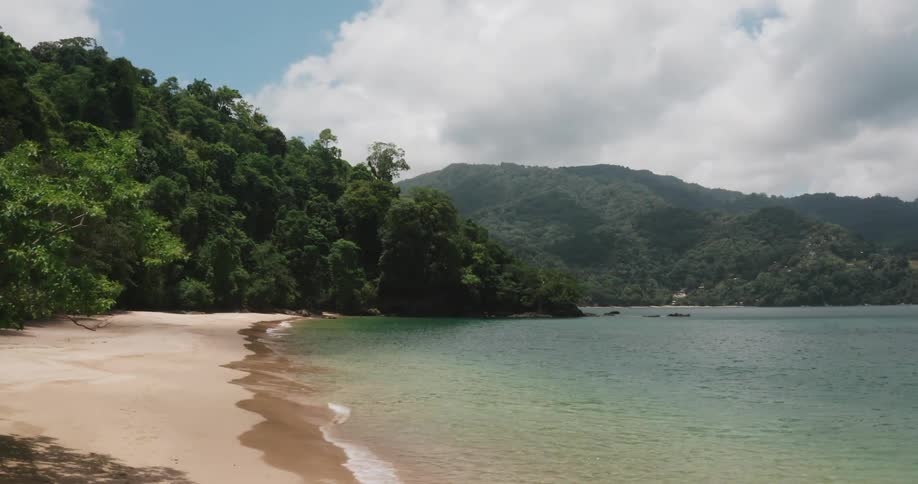 Aerial of scenic tropical island cove