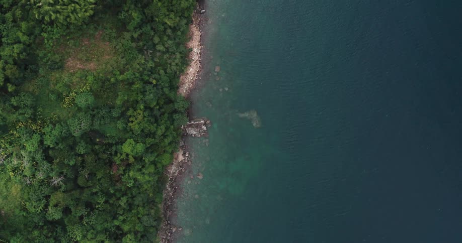 Aerial view of tropical island coastline