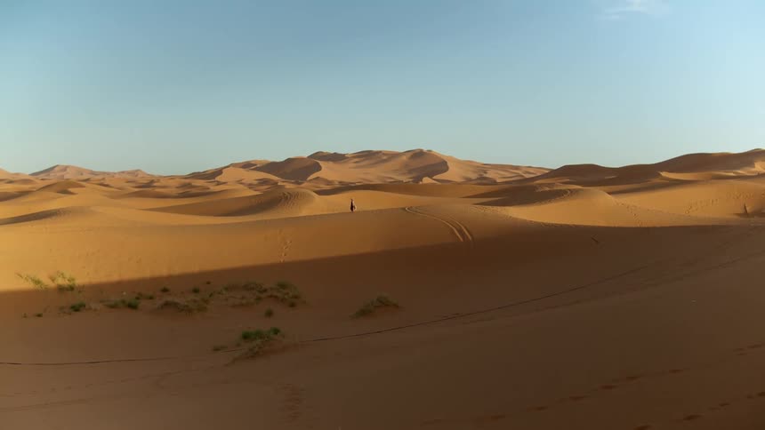 Woman walks in the desert