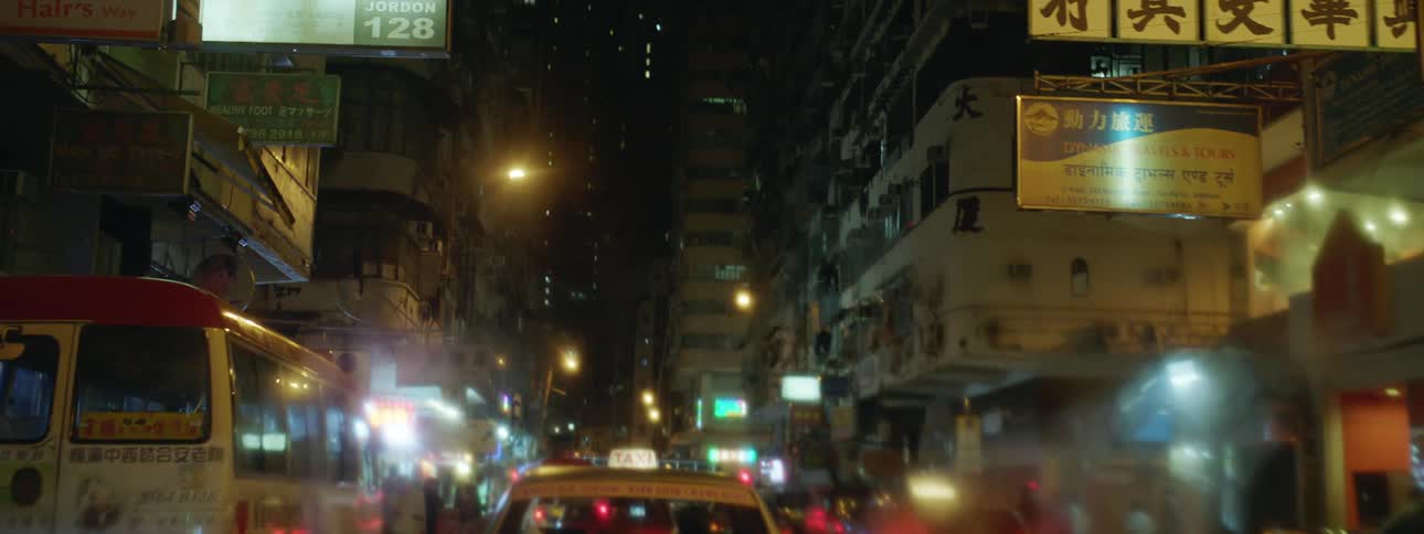 Crowded asian city street at night