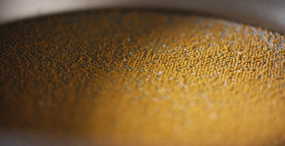 Small round dots stuck on a piece of fabric