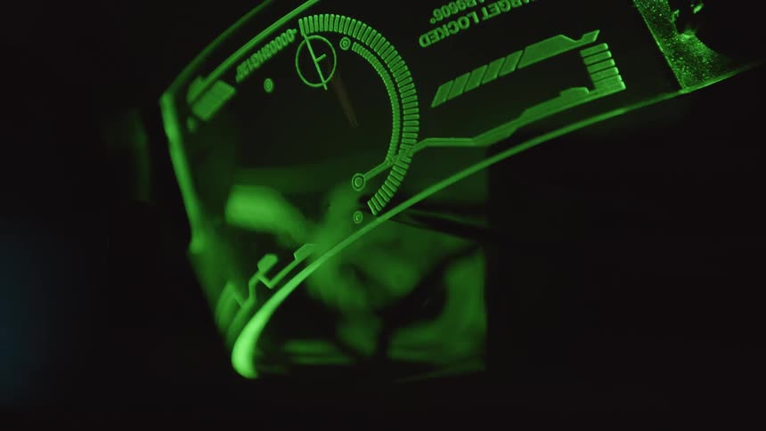 Futuristic eye wear with neon text and graphics engraved on it