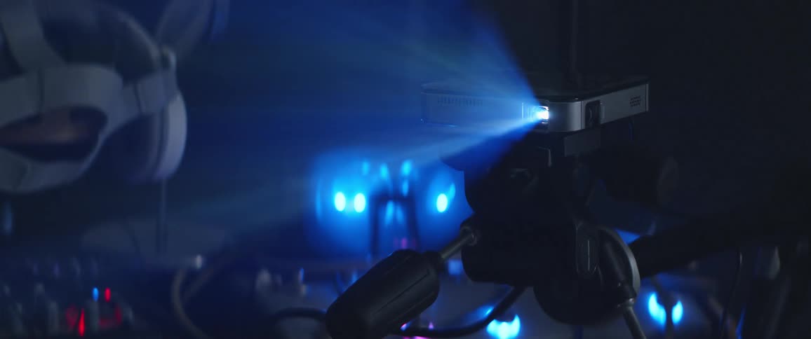 A film projector running in a room
