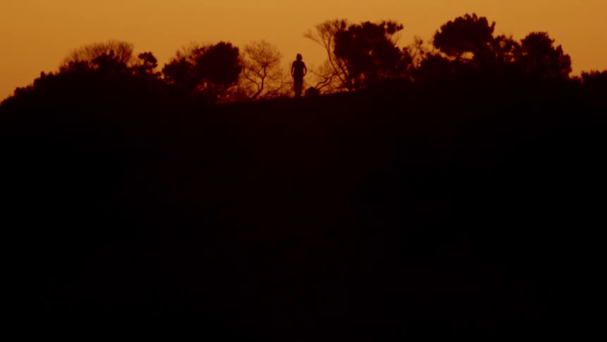 A person stands on top of a hill