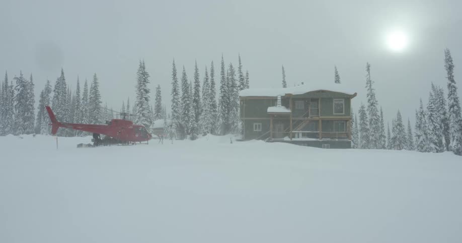 A helicopter landed at a mountain home