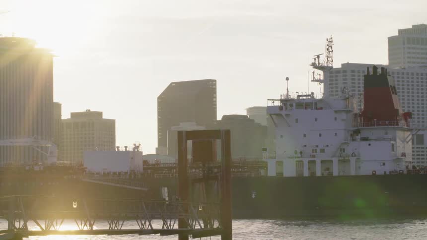 Ship travels across the sea