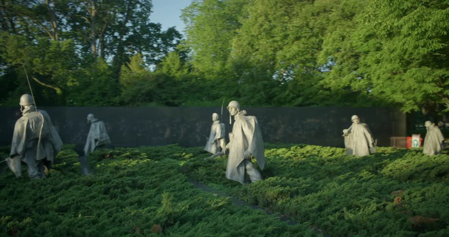 Korean War Memorial Statues in a garden