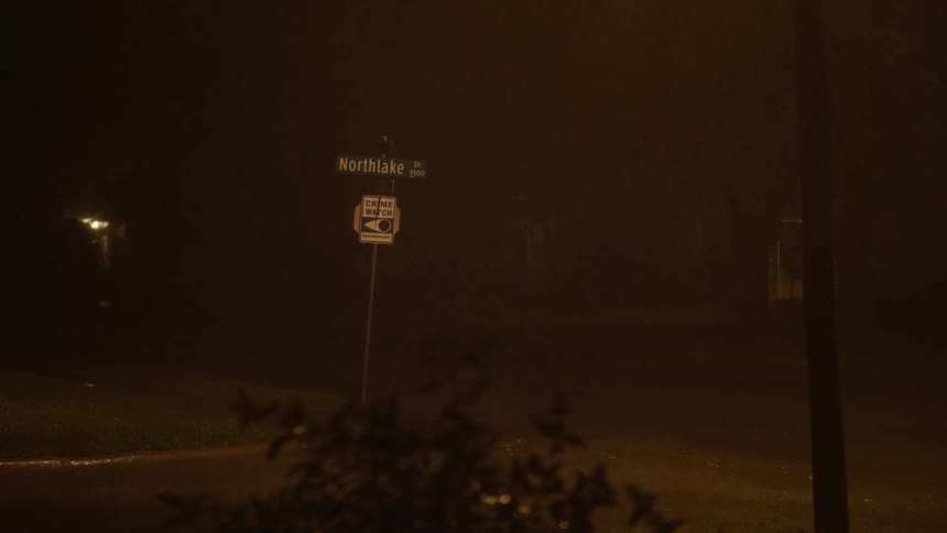 A neighborhood gets a soaking rain at night