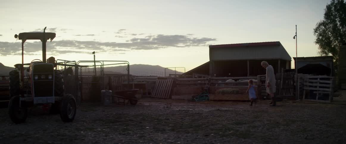 A woman walks with a young girl towards a horse pen