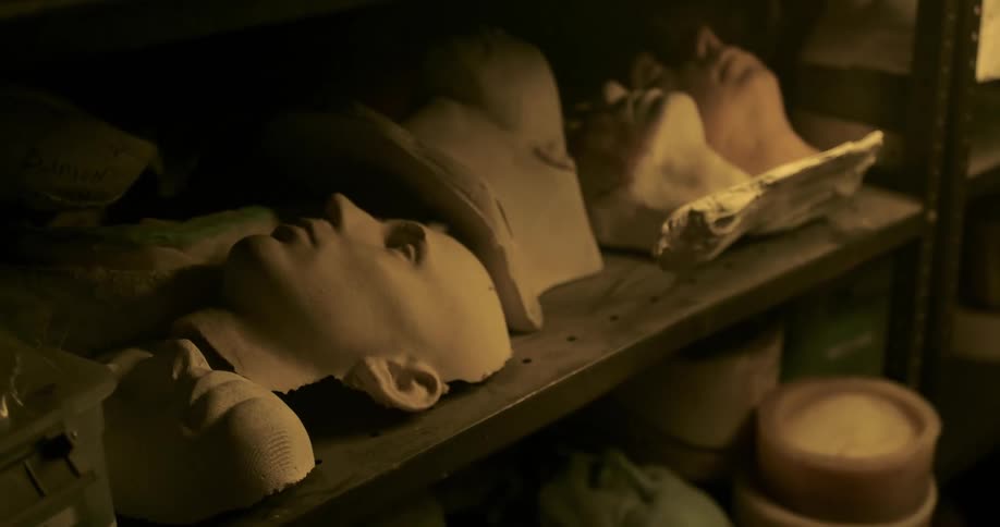 A shelf with face masks for entertainment