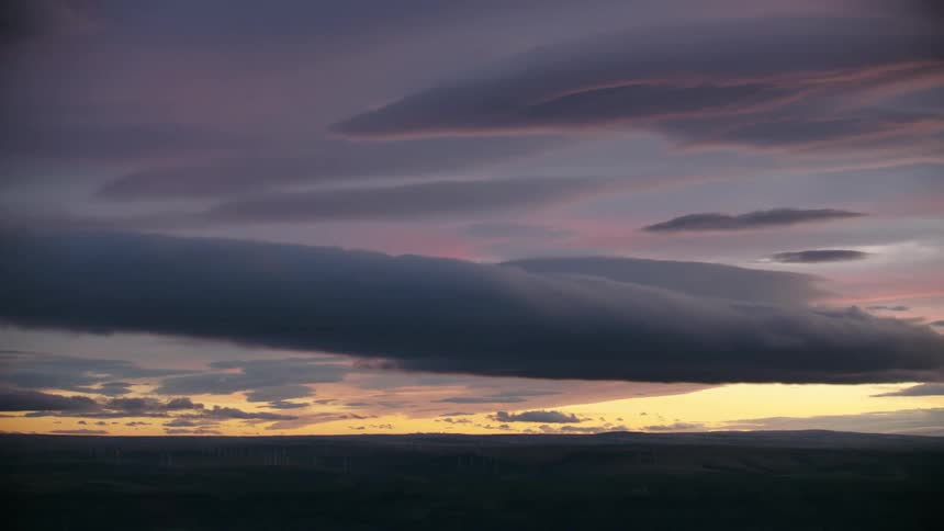Purple, pink and orange clouds illuminate the evening sky as the unsettled weather makes for unbelievably beautiful skies