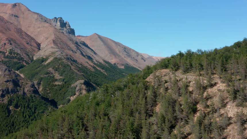 A forest covers a mountain valley as well as the lower slopes