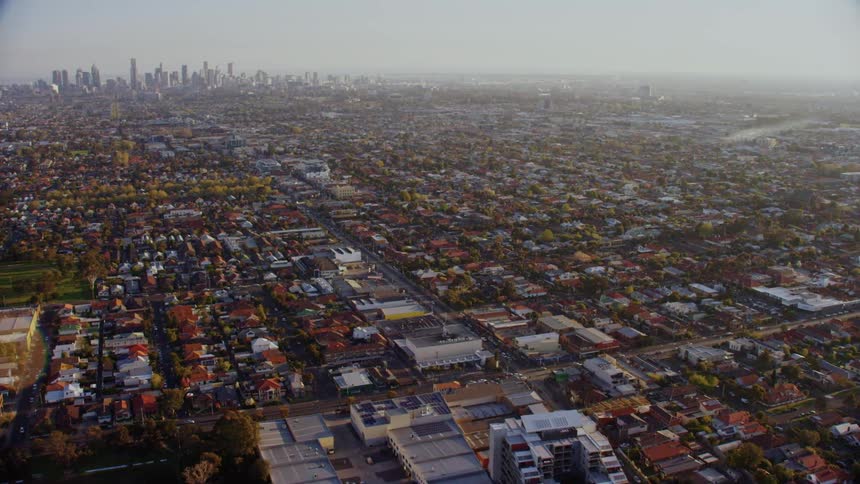 A large, busy city on a hazy day