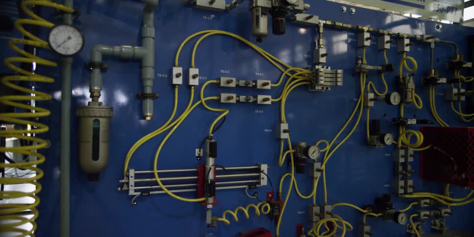 The board is covered with wires connected together