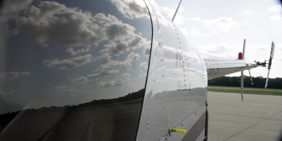 A helicopter is displayed during midday