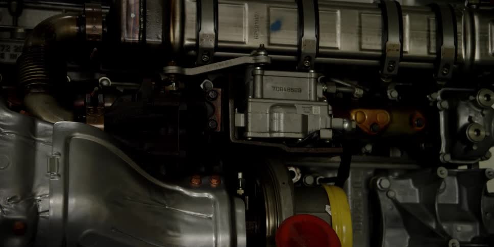 A large machine sits inside a building