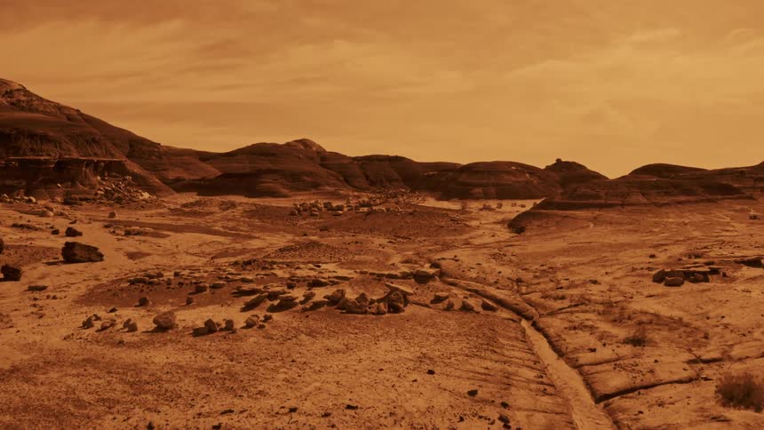 low flyby over surface of Mars