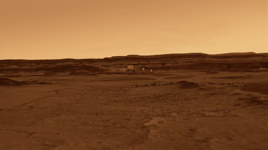 tilt up reveal of Mars base