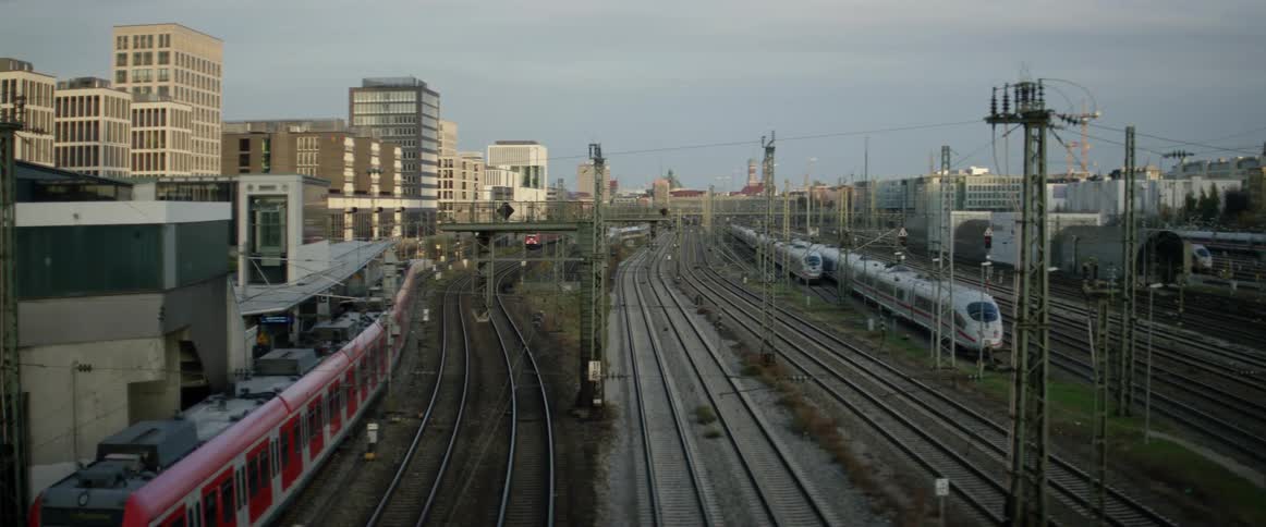 A train pulls up to a station