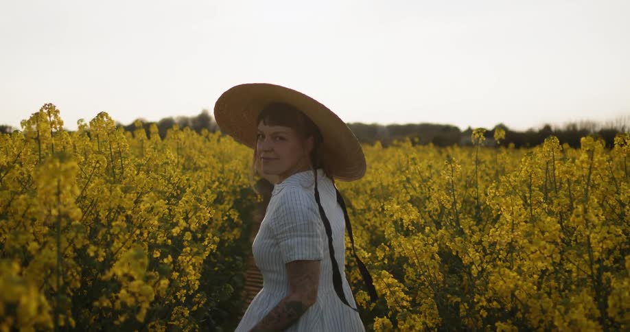 A woman is running through the field