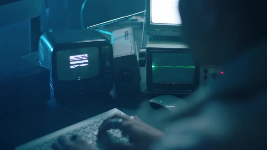 A man is typing on his white keyboard