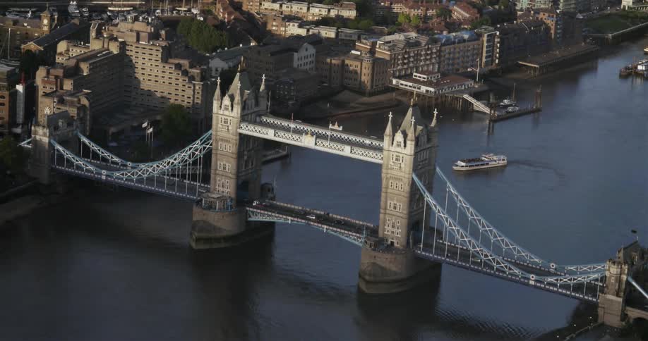 Aerial view of London Bridge leading to a city