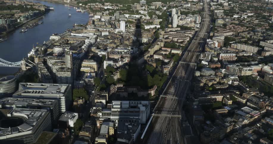 London Shard shadow casts over the city on a sunny day