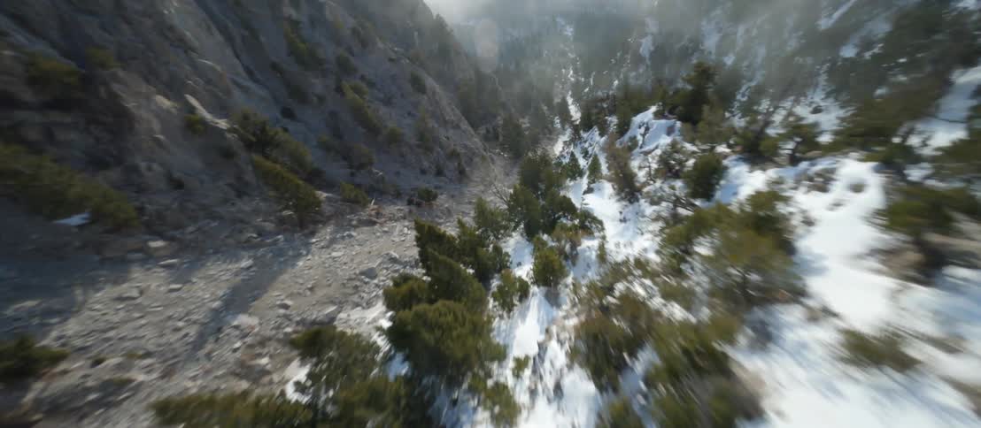 Aerial view of a snow covered mountain pass
