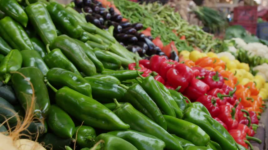 Vegetables are displayed at a market