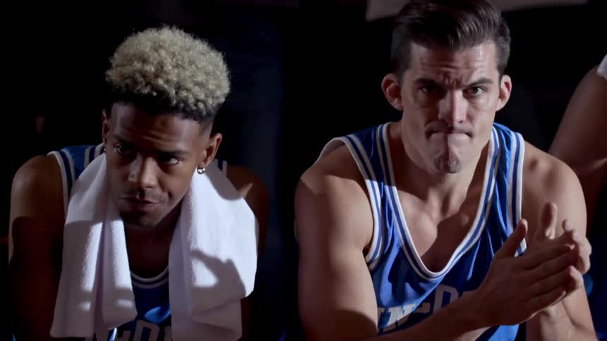 Sports team sits and waits nervously watching game play