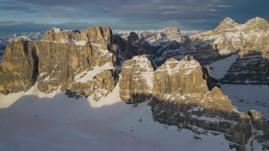 Aerial view of a snow covered mountain range